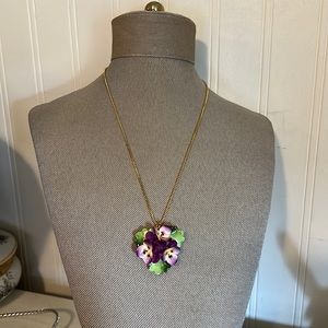 Staffordshire bone china pansie necklace & chain 18” England Cara